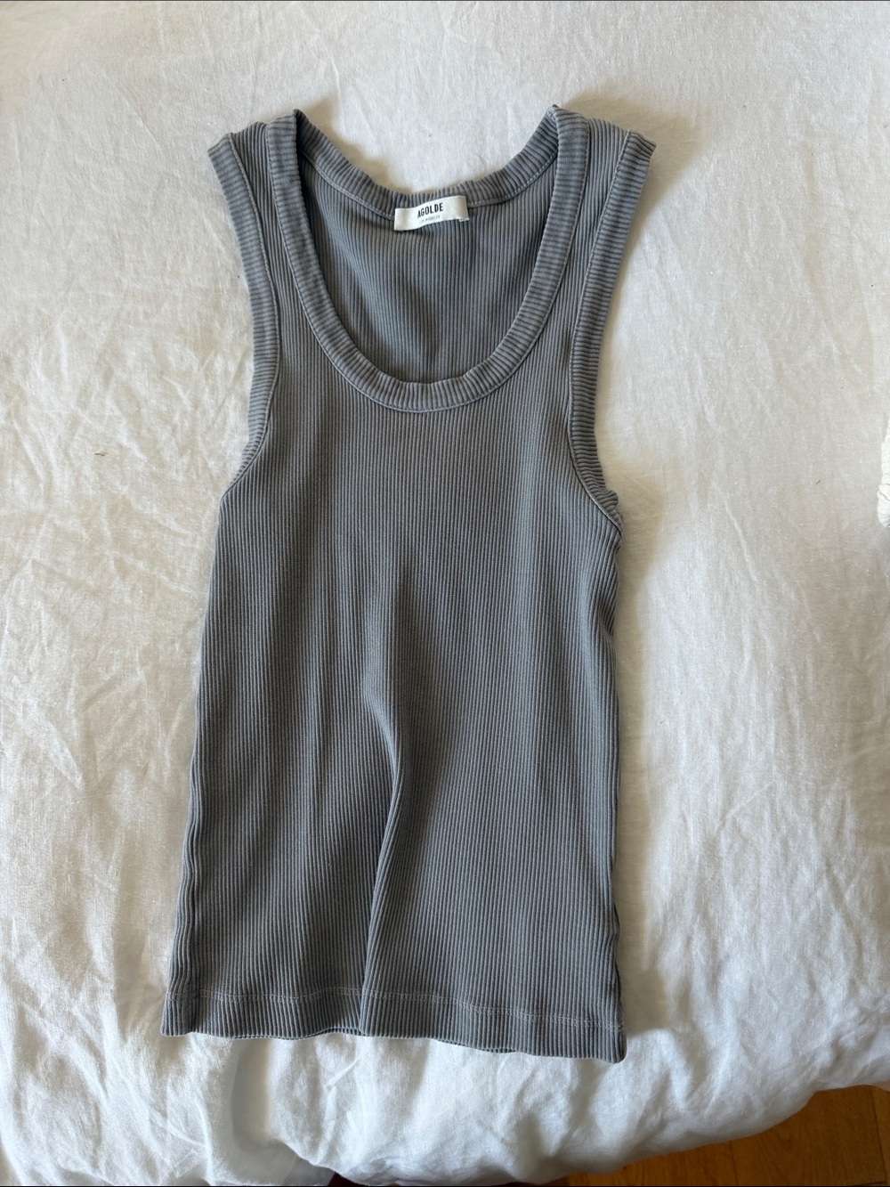 AGOLDE Ribbed Scoop Neck Tank Top - Gray